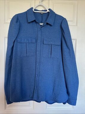 Ladies size L Mexx Blue Button-Up Shirt with puff sleeves